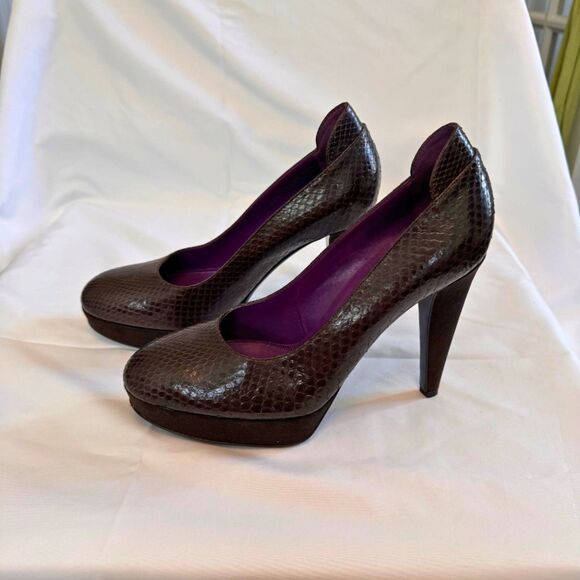 Sergio Rossi Brown Snakeskin Round-Toe Pumps Size 8.5 - Picture 3 of 8